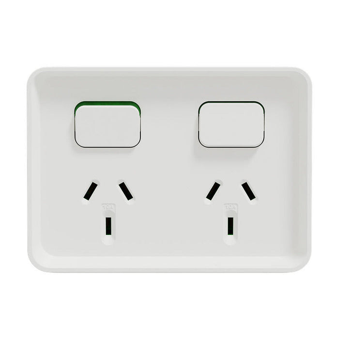 Clipsal Iconic Outdoor Twin Switched Socket Outlet Horizontal, 10A, 250V | Extra White | O3025-XW