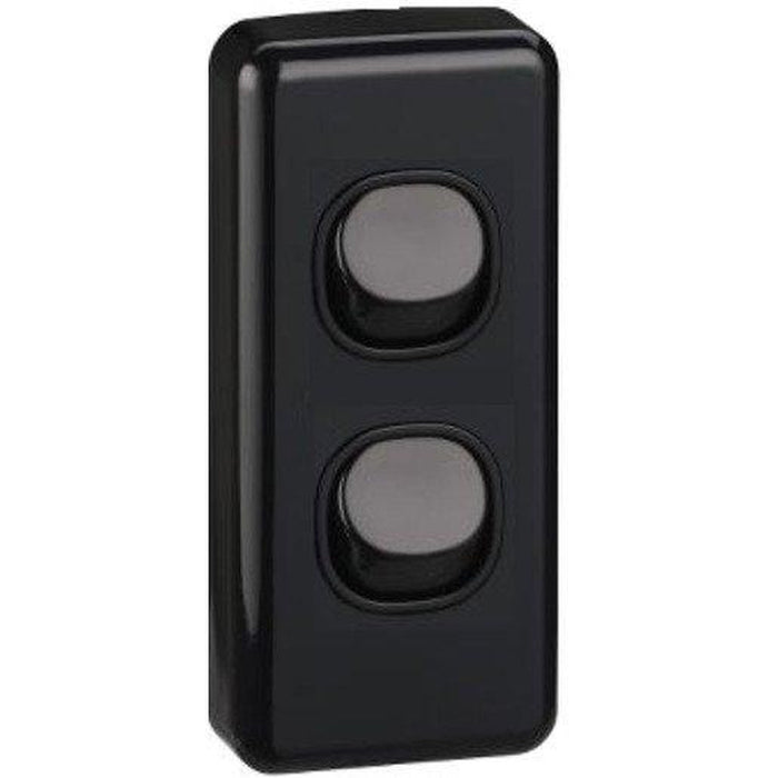 Clipsal Classic C2000 Series Flush Switch Architrave Size, 2 Gang, 250V, 10A | Black | C2032A-BK