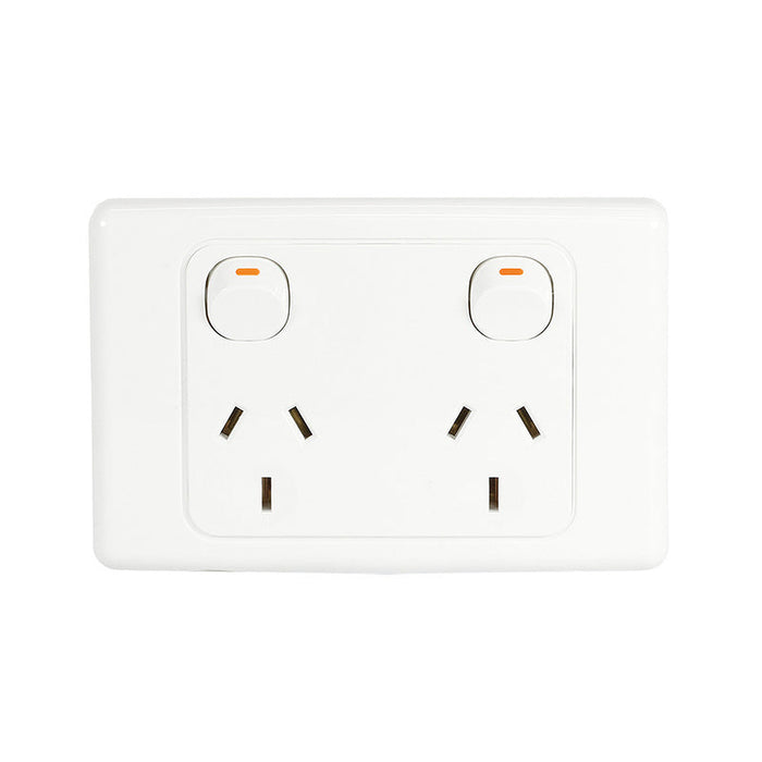 Clipsal 2000 Series Twin Switch Socket Outlet 250V, 10A | White Electric | 2025-WE