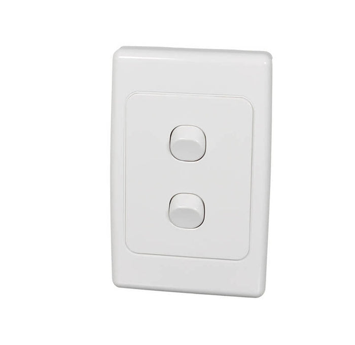 Clipsal 2000 Series Flush Switch 2 Gang, 250VAC, 10A, Standard, Vertical | White Electric | 2032VA-WE