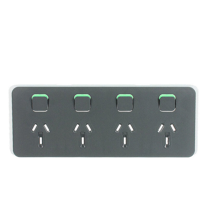 Clipsal Iconic Quad Power Point Skin Horizontal Mount, 250V, 10A, Clip-On | Anthracite | 3015/4C-AN
