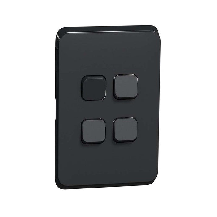 Clipsal Iconic Switch Plate Skin 4 Gang, Horizontal/Vertical Mount | Extra Black | 3044C-XB