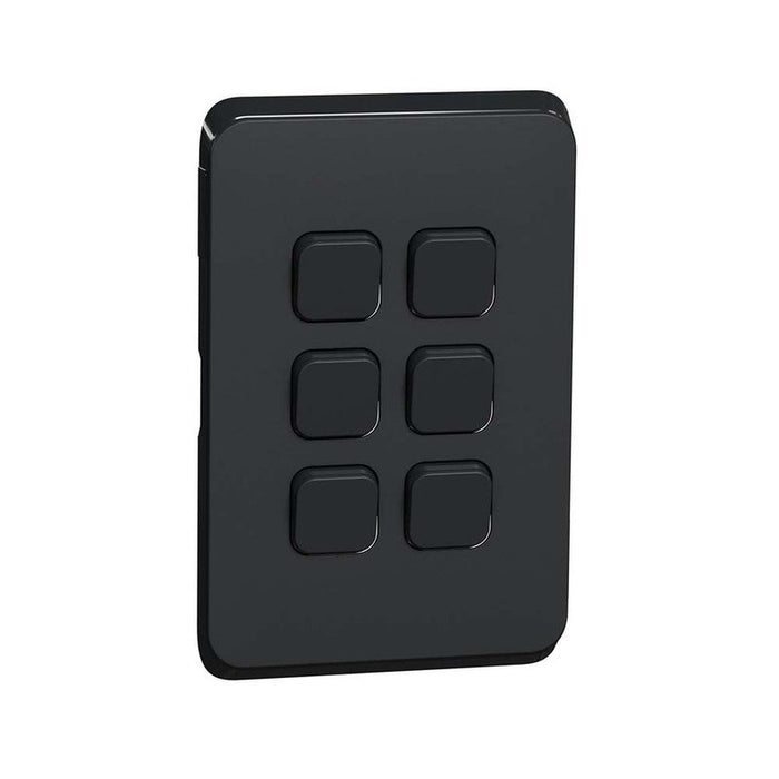 Clipsal Iconic Switch Plate Skin 6 Gang, Horizontal/Vertical Mount | Extra Black | 3046C-XB