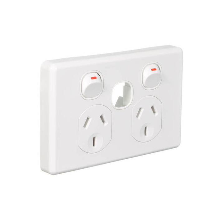 Clipsal Classic C2000 Series Switched Socket Outlet Twin, 250V, 10A, Removable Extra Switch Aperture | White Electric | C2025XUA-WE