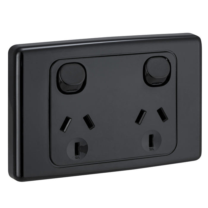 Clipsal 2000 Series 10A Double Power Point | Black | 2025-BK