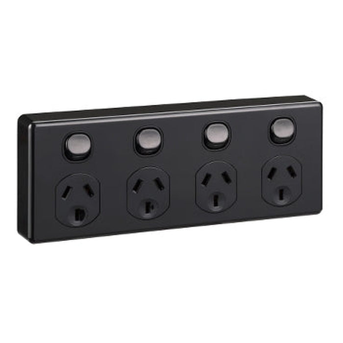 Clipsal Classic C2000 Quad Power Point 10A 250V Double Pole | Black | C2015D4-BK