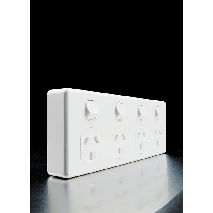 Clipsal Classic C2000 Quad Power Point 10A 250V Double Pole | White Electric | C2015D4-WE