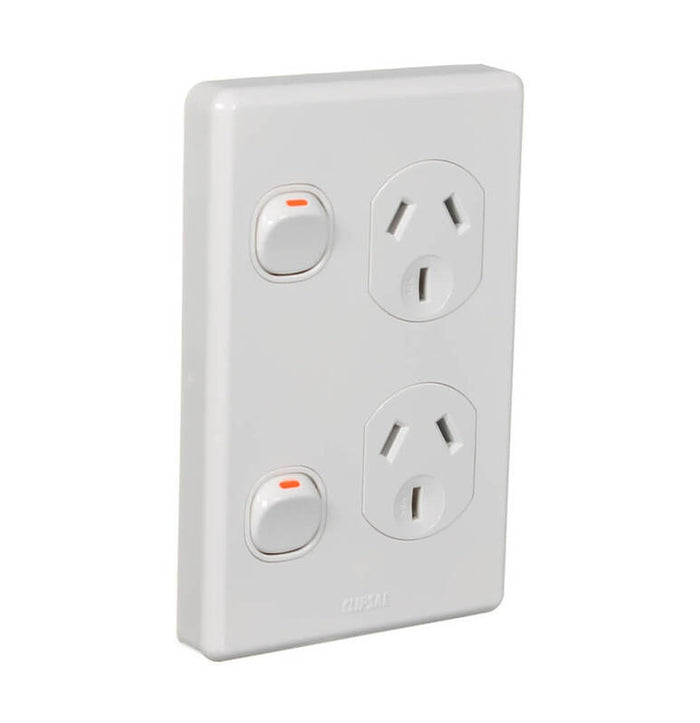 Clipsal Classic Vertical Double Power Point 10A 250V | White Electric | C2025V-WE