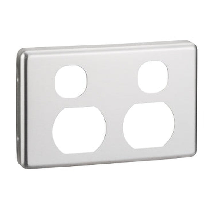 Clipsal Classic C2000 Vertical Double Power Point Cover | Brushed Aluminium | C2025VC-BA