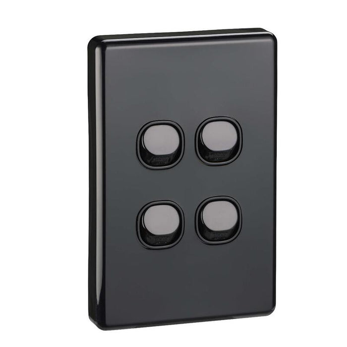 Clipsal Classic C2000 Series 4 Gang Light Switch 10A 250V Vertical | Black | C2034VA-BK