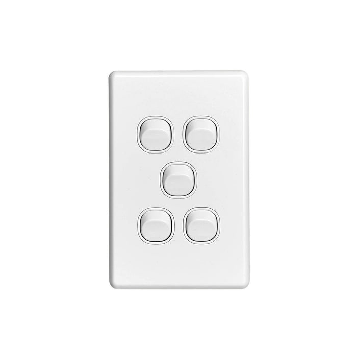 Clipsal Classic C2000 5 Gang Vertical Light Switch 10A 250V | White Electric | C2035VA-WE