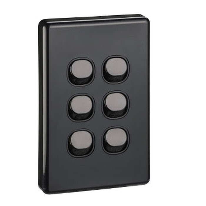 Clipsal Classic C2000 6 Gang Vertical Switch 10A 250V | Black | C2036VA-BK
