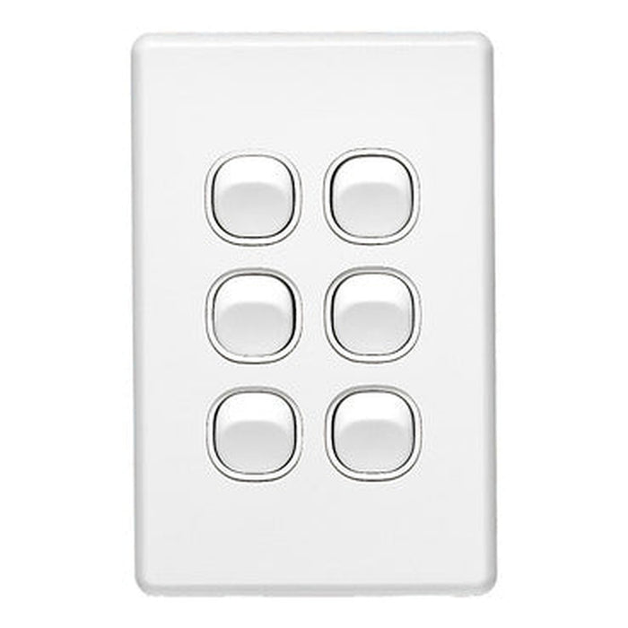 Clipsal Classic C2000 6 Gang Vertical Light Switch 10A | White Electric | C2036VA-WE