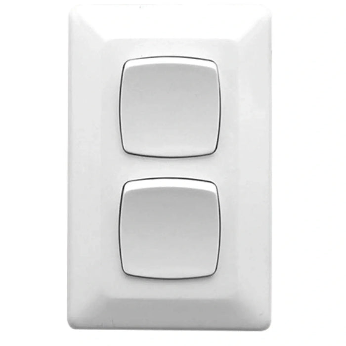 Clipsal Prestige P2000 2 Gang 10A Vertical Switch | White Electric | P2032VA-WE