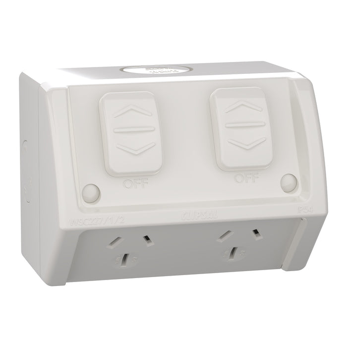 Clipsal Weathershield 15A Double Weatherproof Power Point IP54 | Chemical Resistant Grey | WSC227/2/15-RG