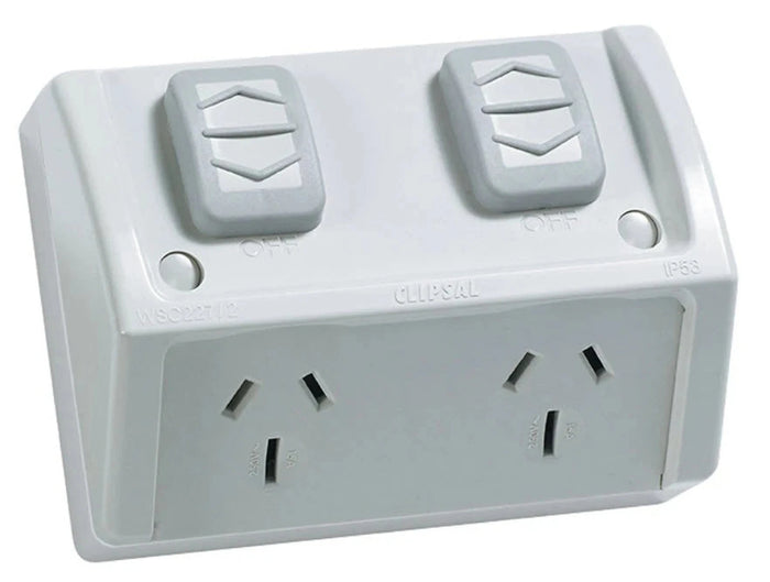 Clipsal Weathershield Flush Double Power Point 10A IP54 | Chemical Resistant Grey | WSCF227/2-RG