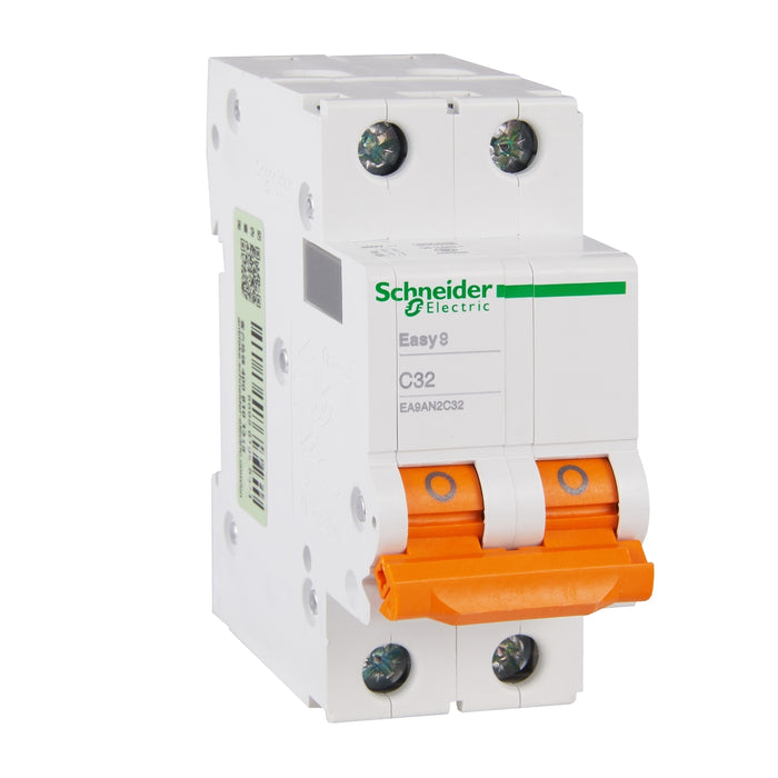 Schneider Electric Easy9 2 Pole 32A C Curve 6kA Circuit Breaker | Silver White | EA9AN2C32