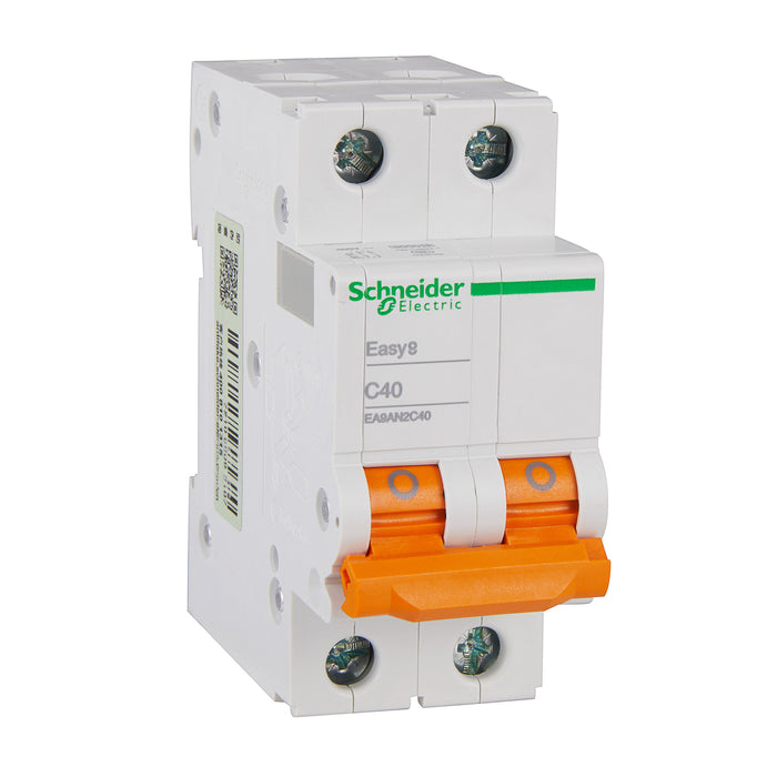 Schneider Electric Easy9 2 Pole 40A C Curve 6kA Circuit Breaker | Silver White | EA9AN2C40