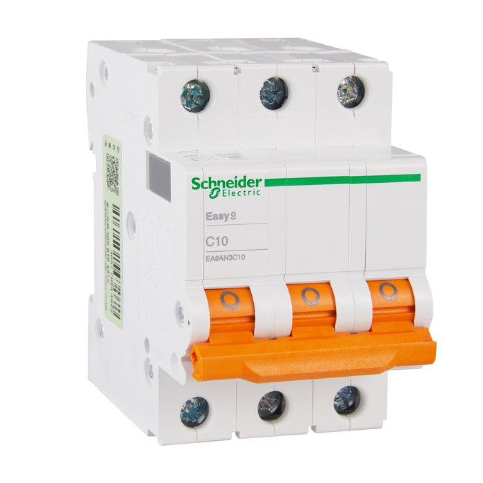 Schneider Electric Easy9 3 Pole 10A C Curve 6kA Circuit Breaker | Silver White | EA9AN3C10
