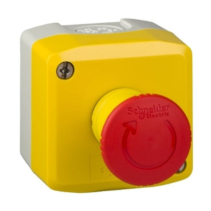 Schneider Electric Harmony Emergency Stop Control Station, 40mm, 1NC, Turn-to-Release | Yellow/Grey | XALK178