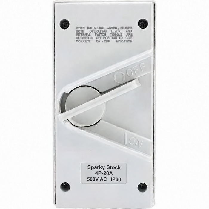 Sparky Stock 4 Pole 20A 500V IP66 Weatherproof Isolator Switch | White | SS-ISO-4P-20A