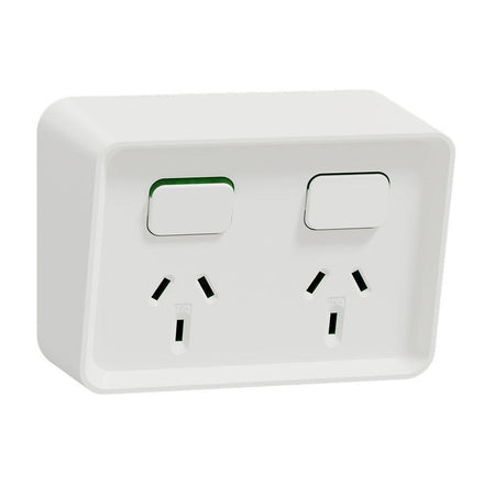 Clipsal Iconic Outdoor Twin Switched Socket Outlet Horizontal, 10A, 250V | Extra White | O3025-XW