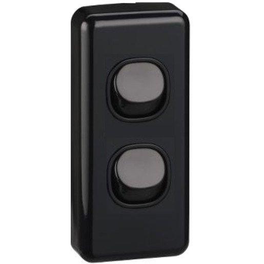 Clipsal Classic C2000 Series Flush Switch Architrave Size, 2 Gang, 250V, 10A | Black | C2032A-BK