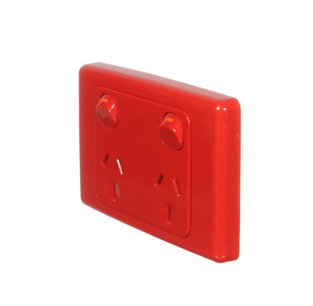 Clipsal 2000 Series Twin Switch Socket Outlet 250V, 10A | Red | 2025-RD