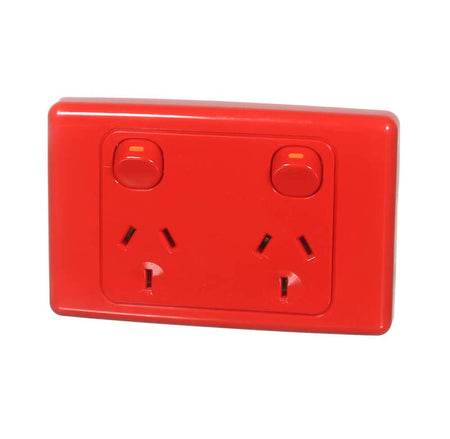 Clipsal 2000 Series Twin Switch Socket Outlet 250V, 10A | Red | 2025-RD