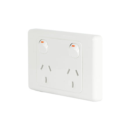 Clipsal 2000 Series Twin Switch Socket Outlet 250V, 10A | White Electric | 2025-WE