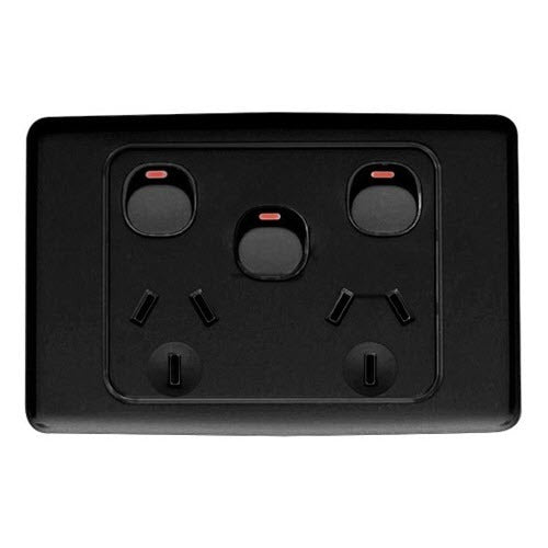 Clipsal 2000 Series Twin Switch Socket Outlet 250V, 10A, Removable Extra Switch | Black | 2025XA-BK