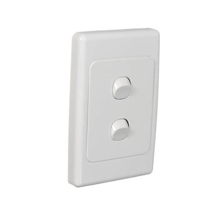 Clipsal 2000 Series Flush Switch 2 Gang, 250VAC, 10A, Standard, Vertical | White Electric | 2032VA-WE