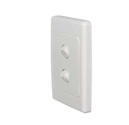 Clipsal 2000 Series Flush Switch 2 Gang, 250VAC, 10A, Standard, Vertical | White Electric | 2032VA-WE