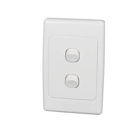 Clipsal 2000 Series 2 Gang Vertical Light Switch 10A - White Electric - 2032VA-WE