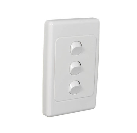 Clipsal 2000 Series Flush Switch 3 Gang, 250VAC, 10A, Standard, Vertical | White Electric | 2033VA-WE
