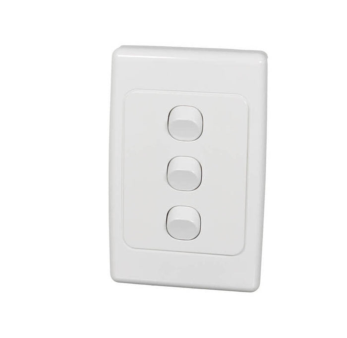 Clipsal 2000 Series Flush Switch 3 Gang, 250VAC, 10A, Standard, Vertical | White Electric | 2033VA-WE