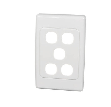 Clipsal 2000 Series Flush Surround and Grid Plate 5 Gang, Vertical/Horizontal Mount, Standard Size | White Electric | 2035VH-WE