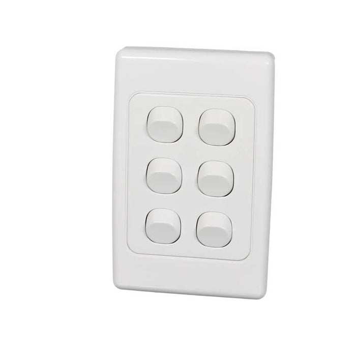 Clipsal 2000 Series Flush Switch 6 Gang, 250VAC, 10A, Standard, Vertical | White Electric | 2036VA-WE