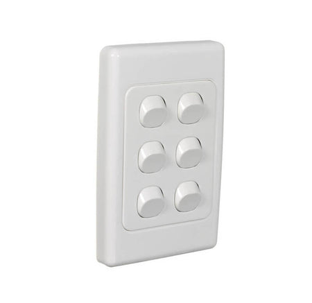 Clipsal 2000 Series Flush Switch 6 Gang, 250VAC, 10A, Standard, Vertical | White Electric | 2036VA-WE