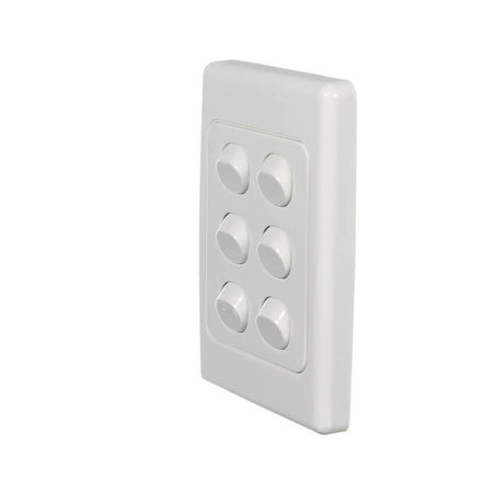 Clipsal 2000 Series Flush Switch 6 Gang, 250VAC, 10A, Standard, Vertical | White Electric | 2036VA-WE