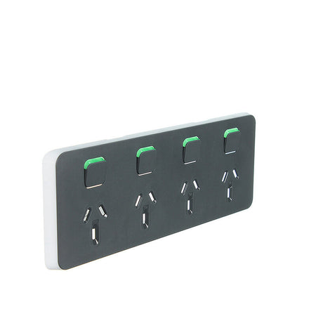 Clipsal Iconic Quad Power Point Skin Horizontal Mount, 250V, 10A, Clip-On | Anthracite | 3015/4C-AN