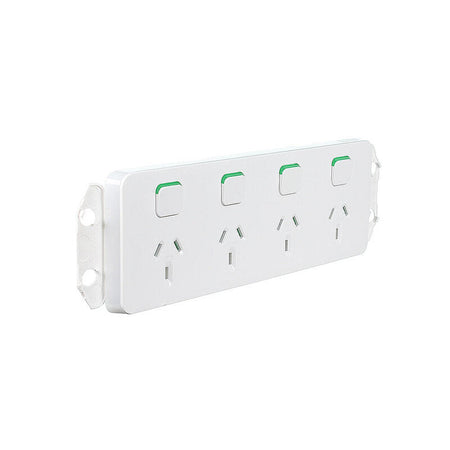 Clipsal Iconic Quad Switch Power Point Horizontal Mount, 250V, 10A | Vivid White | 3015/4-VW