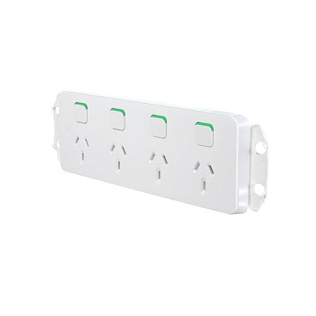 Clipsal Iconic Quad Switch Power Point Horizontal Mount, 250V, 10A | Vivid White | 3015/4-VW