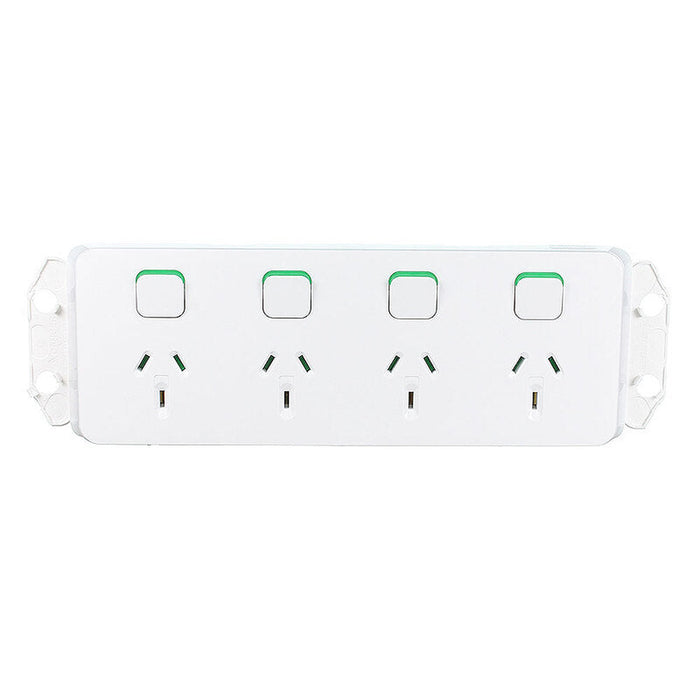 Clipsal Iconic Quad Switch Power Point Horizontal Mount, 250V, 10A | Vivid White | 3015/4-VW