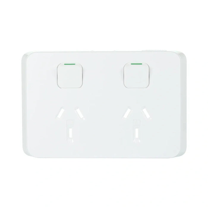 Clipsal Iconic Double Power Point Skin Horizontal Mount, 250V, 10A, Clip-On | Extra White | 3025C-XW
