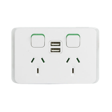 Clipsal Iconic Double Power Point with Dual USB Charger - Vivid White - 3025USB2-VW