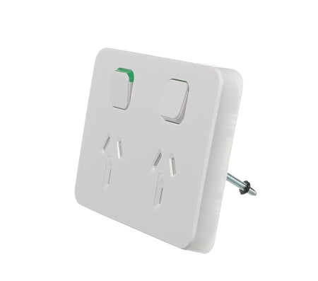 Clipsal Iconic Double Switch Power Point Horizontal Mount, 250V, 10A | Vivid White | 3025-VW