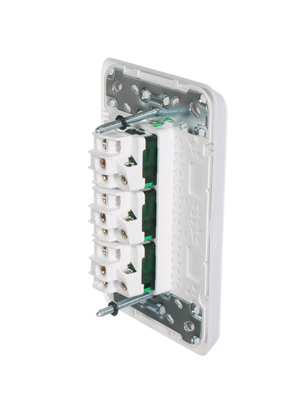 Clipsal Iconic Flush Switch 3 Gang, Vertical Mount, 1-Way/2-Way, 230/240V 10AX | Vivid White | 3043VA-VW