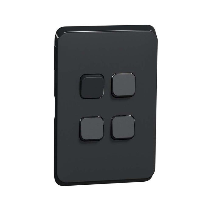 Clipsal Iconic Switch Plate Skin 4 Gang, Horizontal/Vertical Mount | Extra Black | 3044C-XB