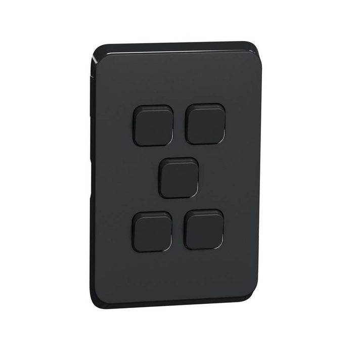 Clipsal Iconic Switch Plate Skin 5 Gang, Horizontal/Vertical Mount | Extra Black | 3045C-XB